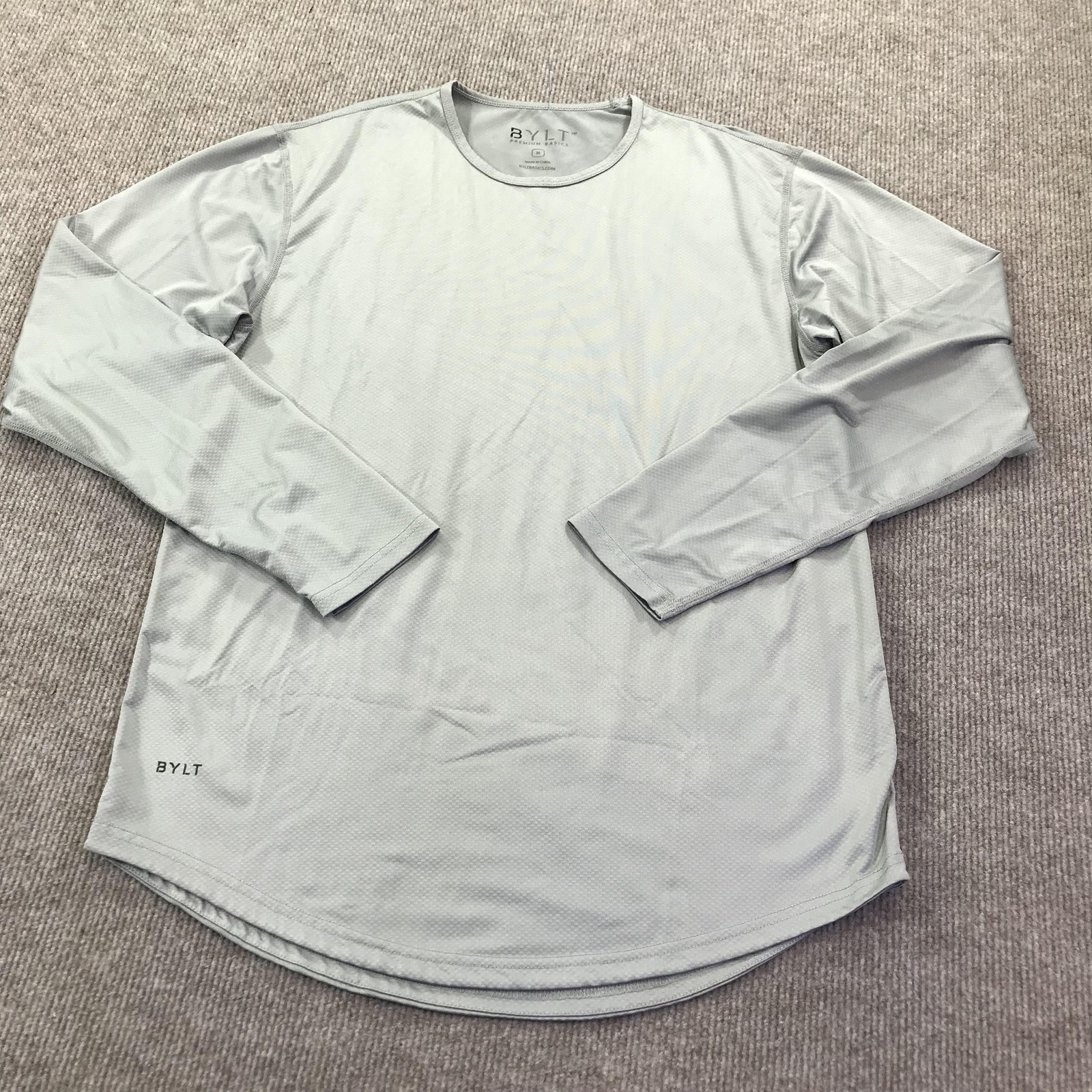 BYLT Shirt Mens Medium Gray Long Sleeve Drop-Cut Performance Athletic Crewneck