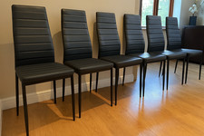 Set of 6 High Back Dining Chairs Upholstered Fabric Padded Seat Metal Legs Home