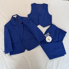 Bearbcaney Kid Boys Blue 3 Piece Suit Set Size 3 Blazer Vest Pants