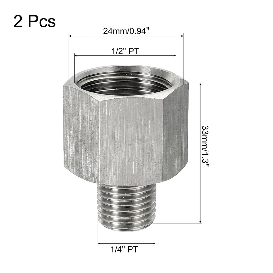 Hex Bushing, 1/4 PT Male to 1/2 PT Female Pipe Fitting Adapter 2pcs Foto 3 de 4