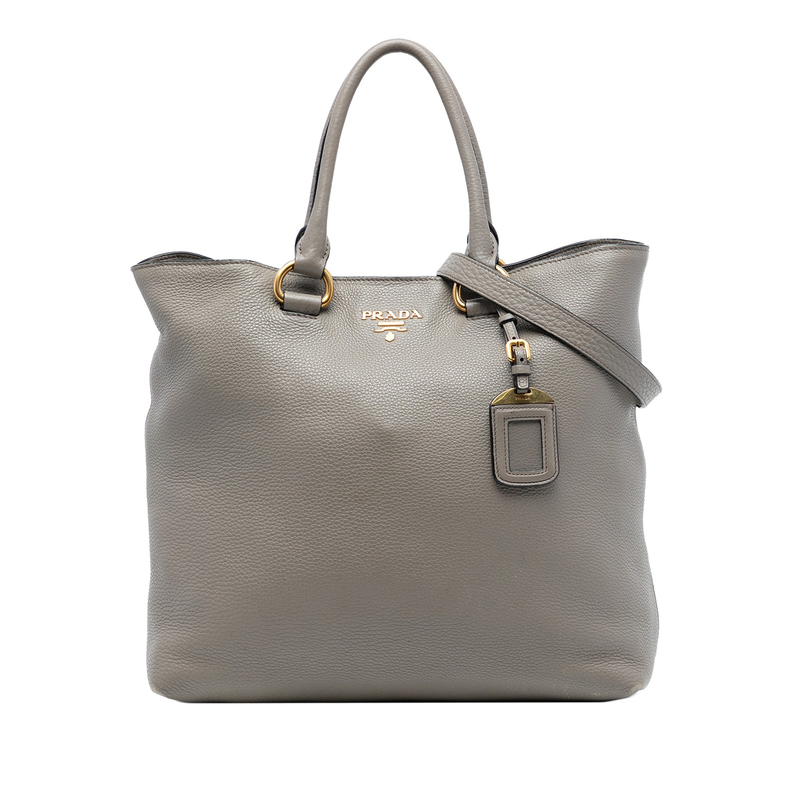 Authenticated Prada Vitello Daino Open Convertible Tote Gray