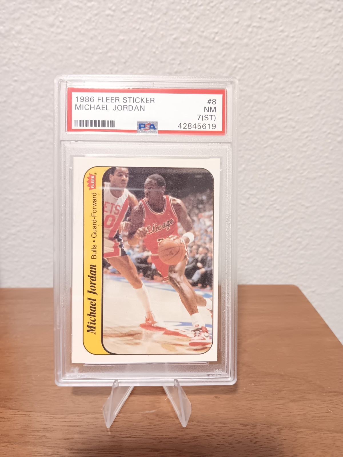 1986 Fleer Sticker #8 - Michael Jordan Rookie (RC) PSA 7 (ST) NM Chicago Bulls view 3
