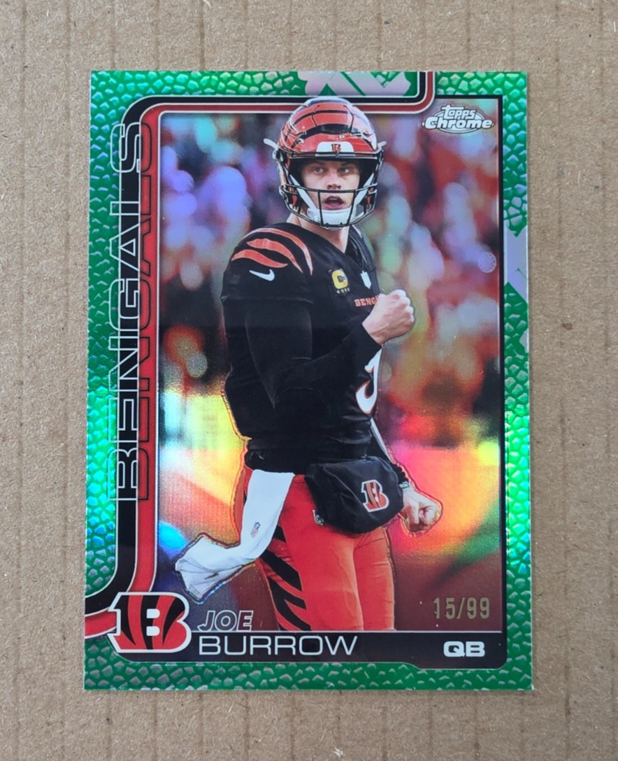 2025 Topps Chrome Football Joe Burrow Green Leather Refractor 15/99 Card #61