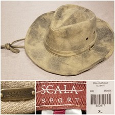 NWT Men's SCALA Sport XL Outback Weathered Cotton Canvas Hat w/ Chin Cord CBDS4