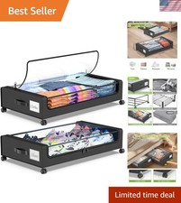 Under Bed Storage with Wheels, 2-Pack Under the Bed Storage Containers with L...