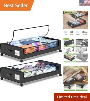 Under Bed Storage with Wheels, 2-Pack Under the Bed Storage Containers with L...