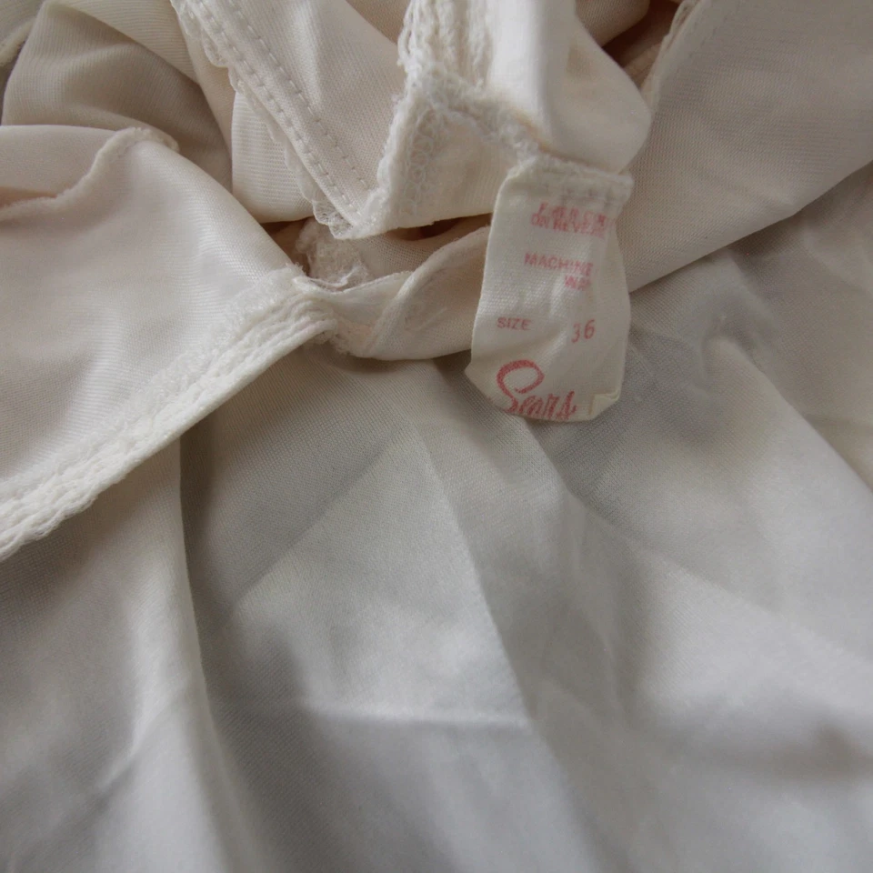 Vintage Women's Ivory White Slip Dress Lace Trim Long Sears Size Medium - Image 4 of 4