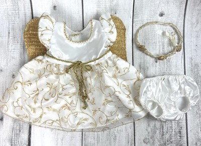 Build a Bear Angel Outfit Costume Dress w/Wings Halo Headband GOLD Panties 0005