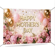 Mother Day Backdrop Banner Pink Flowers Balloon Happy Mothers Day Decorations Ba
