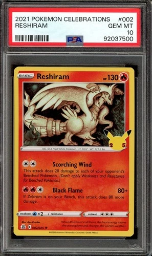 Pokemon TCG Celebrations #002 Reshiram Rare PSA 10 Low Pop 25th Anniversary