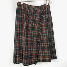 Handmade Kilt XS Hunting Stewart Tartan Plaid Skirt Vtg Kilt Pin Fringe