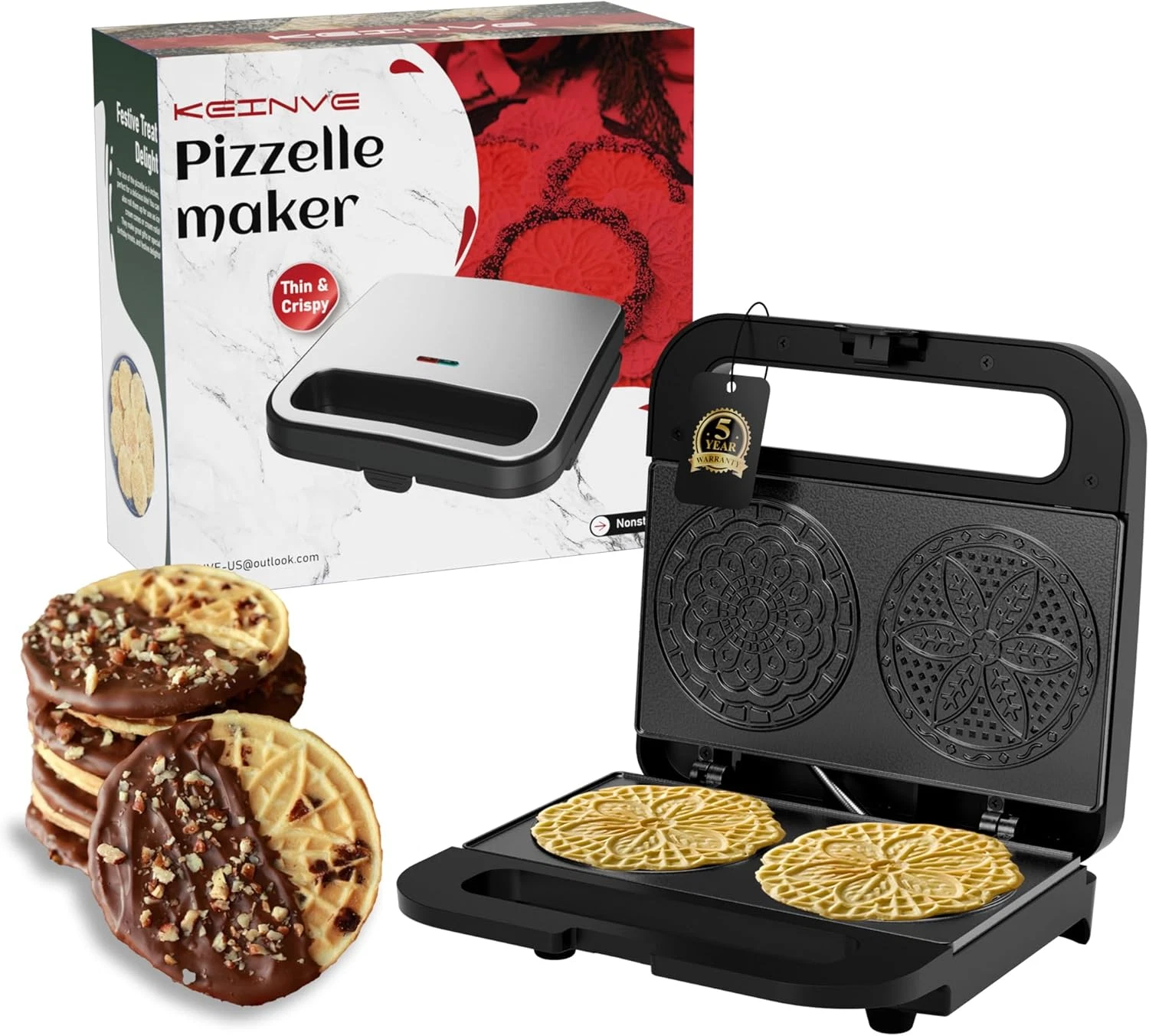 Pizzelle Maker Machine, Mini Non-Stick Electric Pizzelle Cookie Baker for Holida
