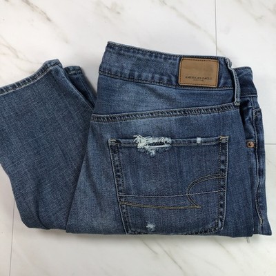 American Eagle Tomgirl Distressed Denim Women s 8 Reg Blue Jeans Button Fly EXC