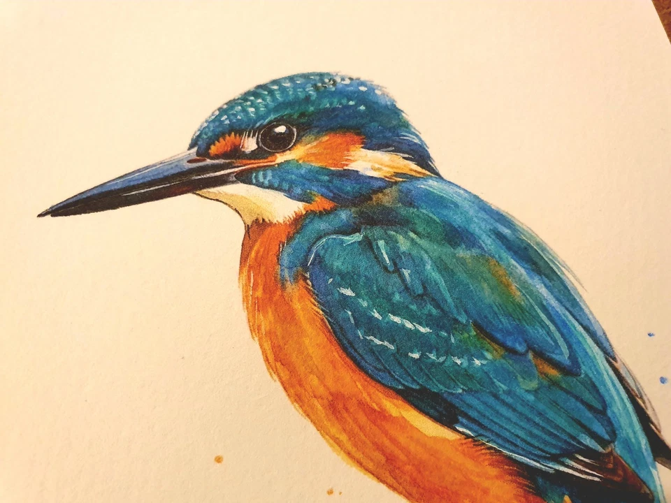 Aquarell Eisvogel, handgemaltes Bild DIN A5 mit Eisvogel, Unikat - Bild 4 von 4
