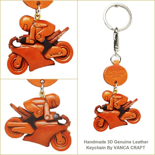 Bike Racer Handmade 3D leather Keychain / Charm / Gift * VANCA * Made in Japan # 56559 - Imagen 3 de 10