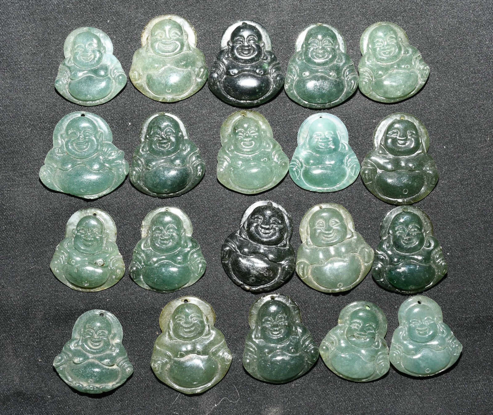 2.5CM China Jadeite Emerald Happy Laugh Maitreya Buddha Amulet Pendant Set