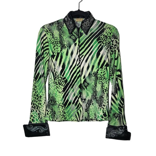 The Performance Collection grüne Bluse Animal-Print Strass durchgehender Reißverschluss Medium