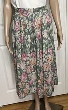 Vtg The Eagles Eye 14 Cottagecore Gray Green Pink Floral Pleated Full Midi Skirt
