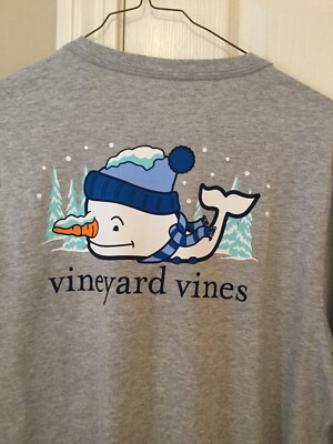 Vineyard Vines Boy's Snowman Winter Whale Long Sleeve Gray T-Shirt XL 18 NWT