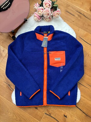 Polo RALPH LAUREN FLEECE JACKET Bonded Pile Sherpa Royal Blue Mens Size M  Medium UK