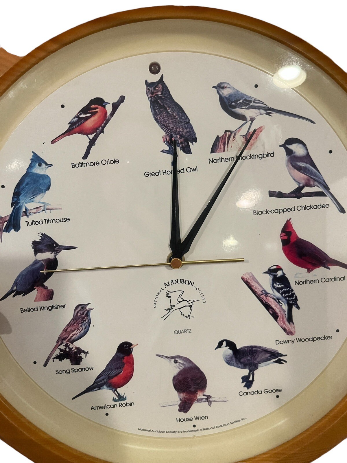 National Audubon Society Quartz Singing Bird Wall Clock Faux Wood