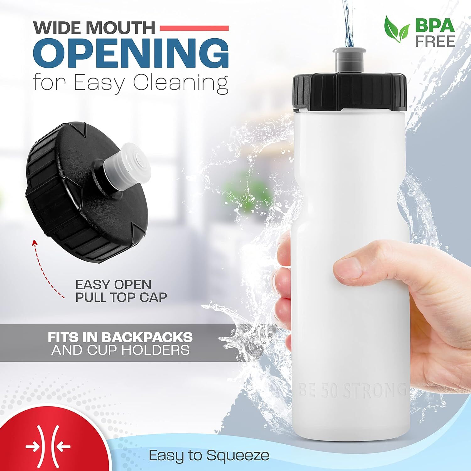 Sports Water Bottle | Reusable Squeeze Water Bottles | 22 oz. BPA Clear 6 Pack