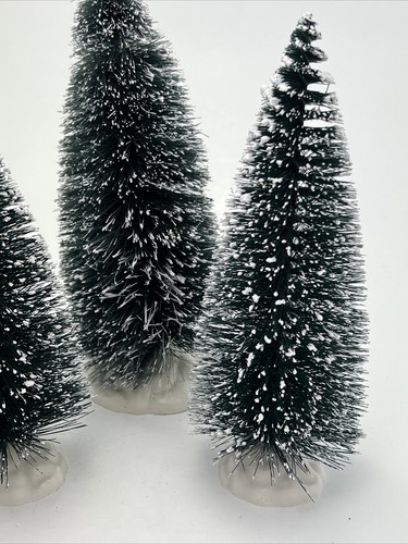 4 Green Christmas Village Snowy Tips House Accessories- (2)8"-(2)9" Pine Tree - Picture 8 of 11