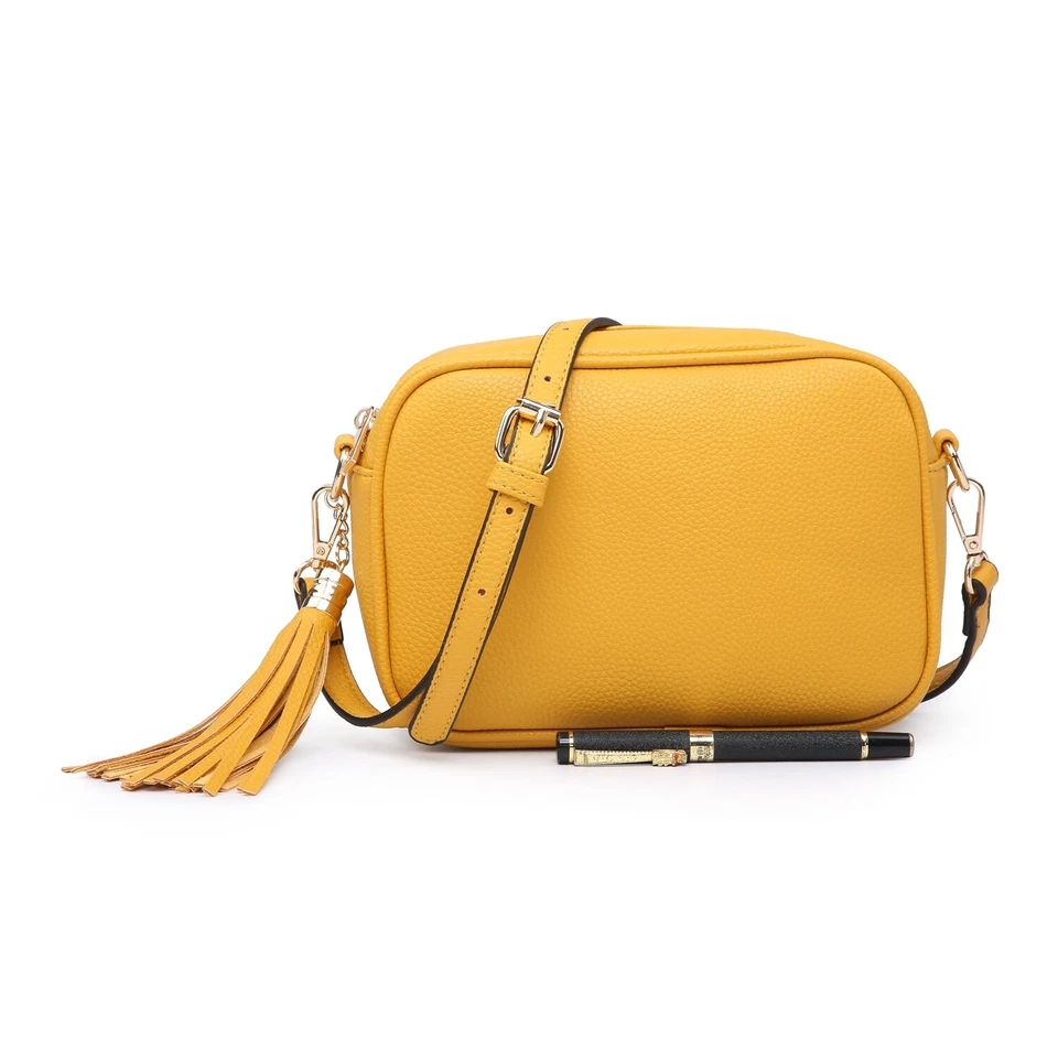 Chic Tassel Plain Small Cross Body Shoulder Woman Faux Leather Gold hardware Bag - Image 2 of 4