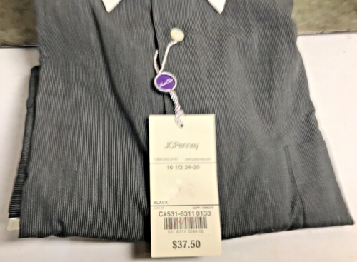 Camicia elegante Hunt Club vintage anni 70 nuova uomo 16 1/2 34/35 manica L cuf a righe nero - Foto 5 di 6