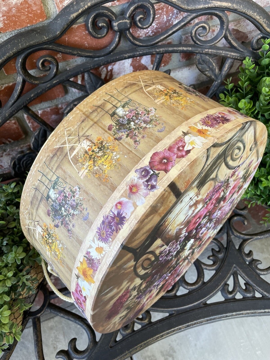 TRI-COASTAL DESIGN VTG NYC Floral Art Hat/Storage Box 16”x 8” Vintage Tri Coastal Design Hat Box W/Farmhouse Floral Design  main image 3