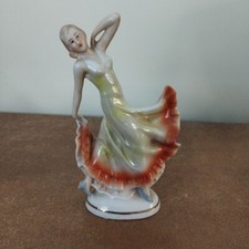 Vintage 1940s Art Deco Figurine, Lady Dancing, Continental Porcelain, 15.5cm 