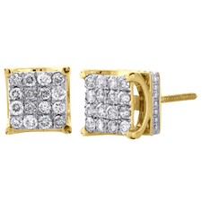 10K Yellow Gold Round Diamond Small 4 Prong Square Studs 3D Earrings 0.50 CT.