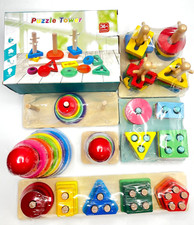 LOT OF 7 FACTORY SEALED WOODEN MONTESSORI RAINBOW TOYS AND PUZZLES FOR KIDS