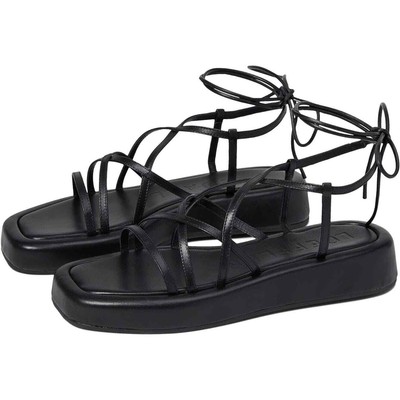 New Loeffler Randall Beau Strappy Platform Sandals Black Leather Square Toe Sz 8