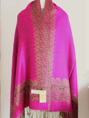 Hot Pink Pashmina Shawl | Cotton Paisley Wrap | Handmade In Nepal - Foto 5
