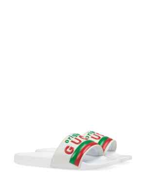 Authentic Men's Gucci White Leather Original Gucci Logo Slides