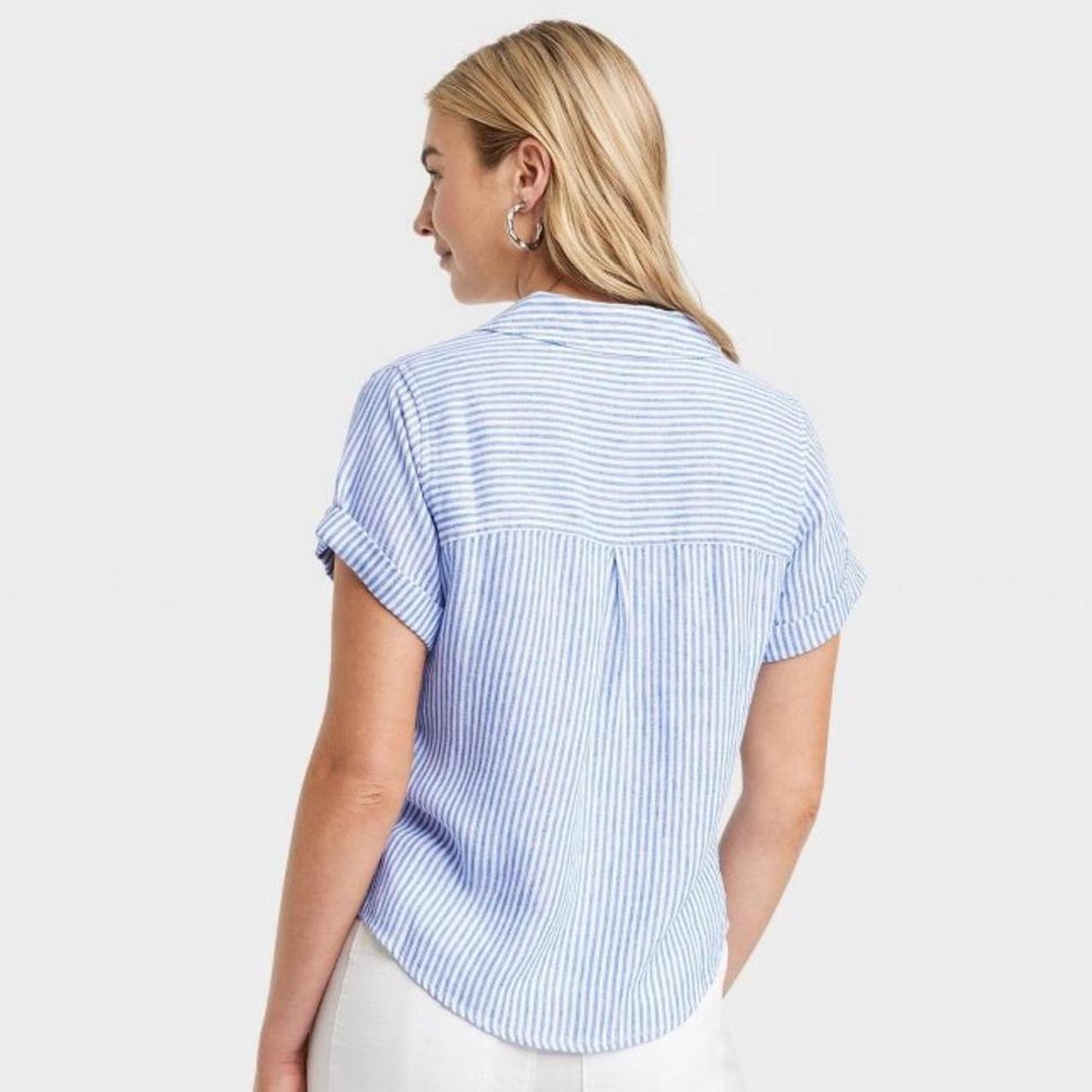 Universal Thread Striped Button-Down Cropped Shir… - image 2
