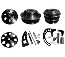 Small Block Chevy Black Serpentine Conversion Pulley Kit SBC 350 LWP 8 Ribs