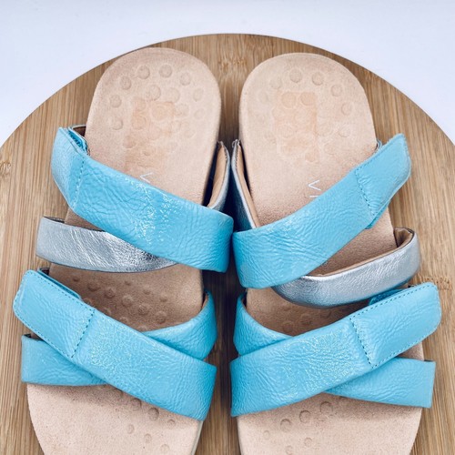 Vionic Shoes Womens 8 W Blue Leather Strappy Flats Hadlie - Picture 4 of 11