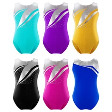 Girls Shiny Metallic Sleeveless Gymnastics Leotard Dance Ballet Skating Bodysuit