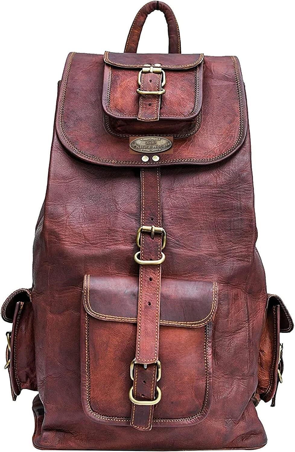 Unisex Backpack Genuine Vinatge 20" Leather Travel Rucksack Shoulder Tote Bag