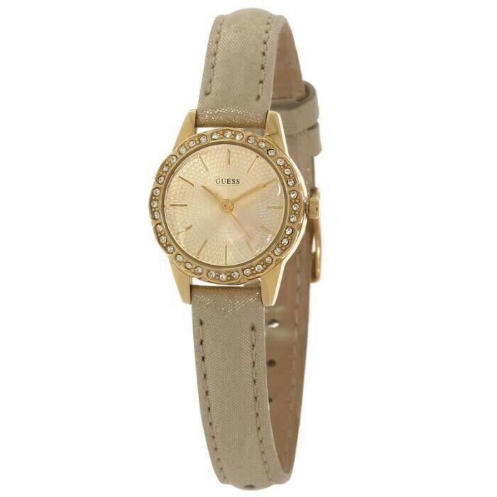 GUESS QUARTZ W0582L1 MINI GOLDEN RHINESTONES DIAL LEATHER GUESS QUARTZ W0582L1 MINI GOLDEN RHINESTONES DIAL LEATHER