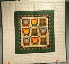 New Handmade Wall Hanging / Lap Quilt / 9 Bears in Blocks Multicolored / 32" H