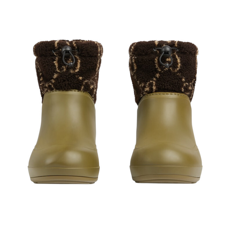 Authentic Men's Gucci Green Rubber Wool GG Logo Ankle Boots 758813 New $980 thumbnail 3