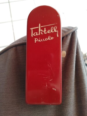 Vintage Wittner Taktell Piccolo Metronome Wind Up, In Original Red Metal Case 