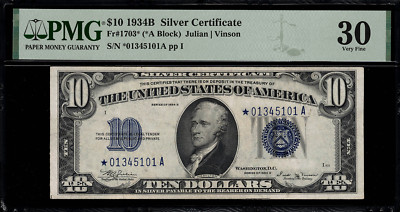 1934B $10 Silver Certificate FR-1703* - STAR NOTE - PMG 30 Very Fine | eBay