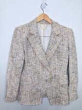 Elie Tahari Beige Tweed Padded Shoulders Blazer