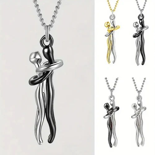1pc Chic Black Hug Pendant Necklace Elegant Love Symbol for Couples - NEW - product listing photo