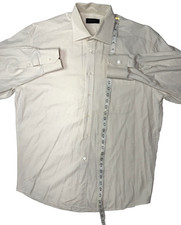 Canali Men  s Dress Shirt 42 / 16.5 Long Sleeve Beige Micro Check Italy Free Ship