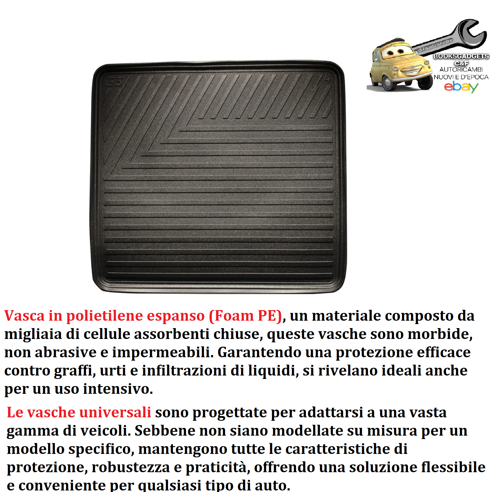 Per Fiat Punto 176 1993-1999 Vasca Proteggi Baule Polietilene Espanso 900x500x5